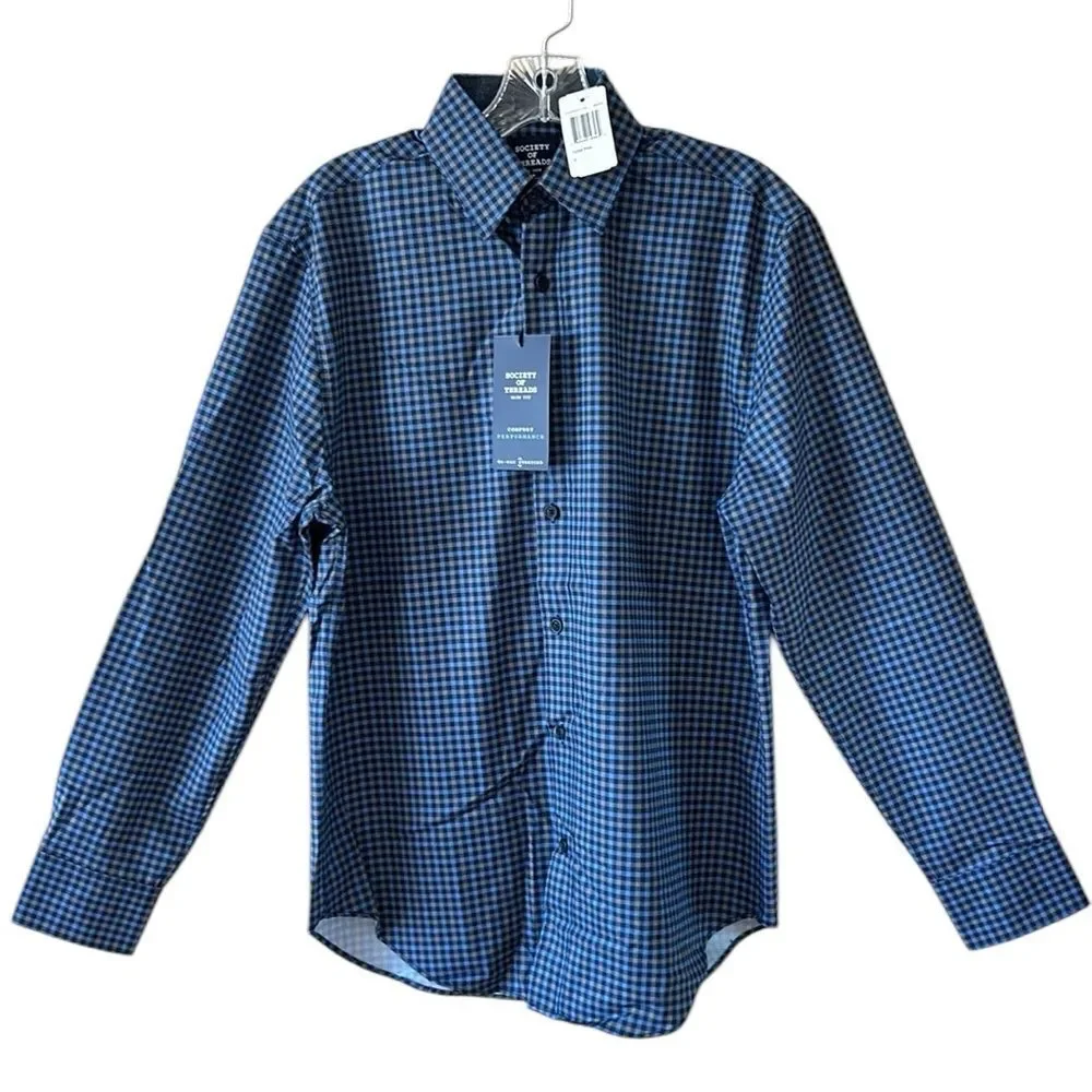 NEW Society of Threads Blue Checkered Men's Shirt